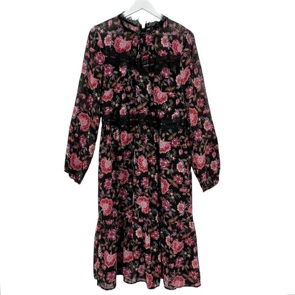 Nine West Dresses & Skirts - Nine West Midi Dress Size(?) Floral Lace Chiffon Ruffle Hem L/S NO SIZE TAG